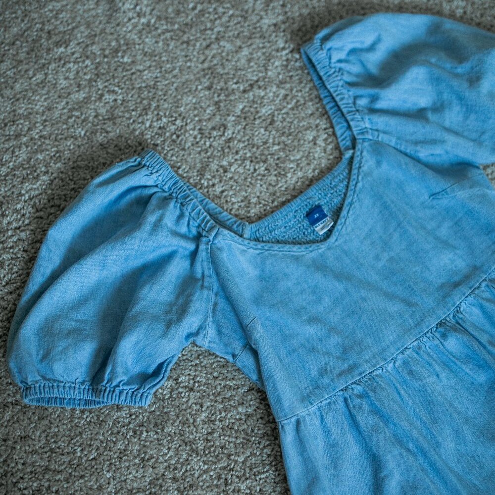 Soft Denim Chambray Puff Sleeve Dress